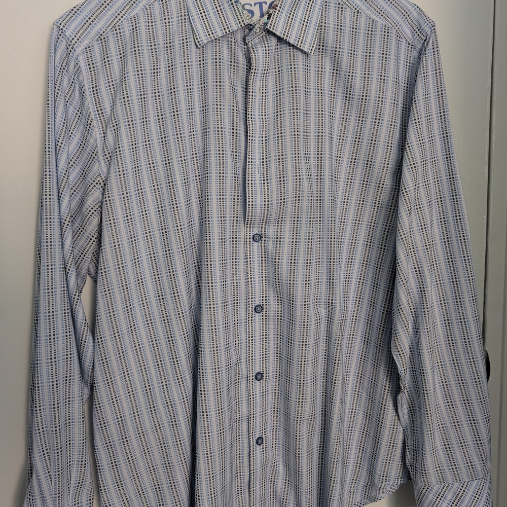 Robert Graham Men's Striped Blue and White Shirt
